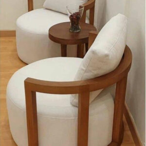 Round Chair – Wood Frame and White Cushions